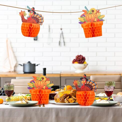 4 Pack Large Thanksgiving Honeycomb Turkey Centerpiece Thanksgiving Table Decor Fall Harvest Pumpkin Turkey Figure Honeycomb Standing Decorations for Fall Home Kitchen Tabletop Decor in Saudi Arabia