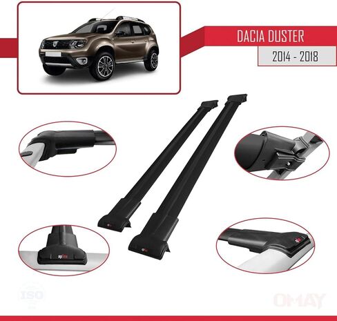 RE&AR Tuning Cross Bar Compatible for Dacia Duster 2014-2018 Roof Racks Car Top Luggage Carrier Rails Alu Black in Saudi Arabia