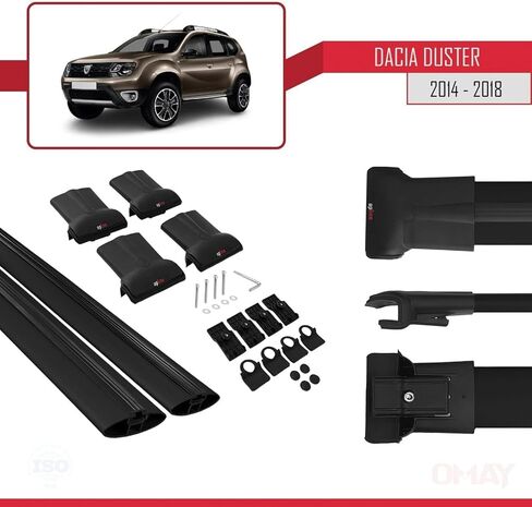 RE&AR Tuning Cross Bar Compatible for Dacia Duster 2014-2018 Roof Racks Car Top Luggage Carrier Rails Alu Black in Saudi Arabia