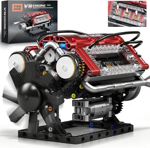 Tuajixz V8 Engine Building Blocks Sets, V8 Engine Model Kit That Runs – Motorized with Moving Pistons, Crankshaft & Rotating Fan, Realistic Engine Simulation for Car Enthusiasts, 588Pcs in Saudi Arabia