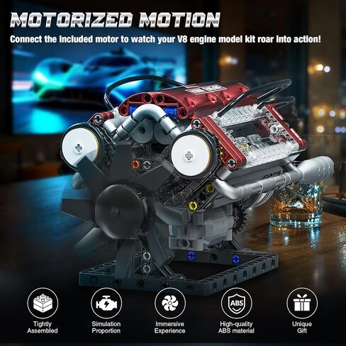 Tuajixz V8 Engine Building Blocks Sets, V8 Engine Model Kit That Runs – Motorized with Moving Pistons, Crankshaft & Rotating Fan, Realistic Engine Simulation for Car Enthusiasts, 588Pcs in Saudi Arabia