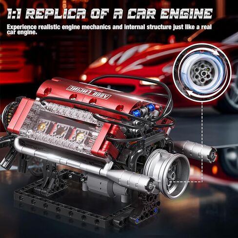 Tuajixz V8 Engine Building Blocks Sets, V8 Engine Model Kit That Runs – Motorized with Moving Pistons, Crankshaft & Rotating Fan, Realistic Engine Simulation for Car Enthusiasts, 588Pcs in Saudi Arabia