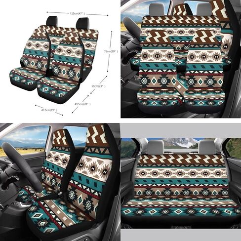 Aztec Tribal Car Seat Covers Full Set with Steering Wheel Cover for Women Universal Car Air Vent Storage Box Garbage Bag Cup Cushions Key Chain for SUV Van Sedan in Saudi Arabia