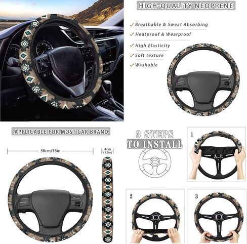 Aztec Tribal Car Seat Covers Full Set with Steering Wheel Cover for Women Universal Car Air Vent Storage Box Garbage Bag Cup Cushions Key Chain for SUV Van Sedan in Saudi Arabia