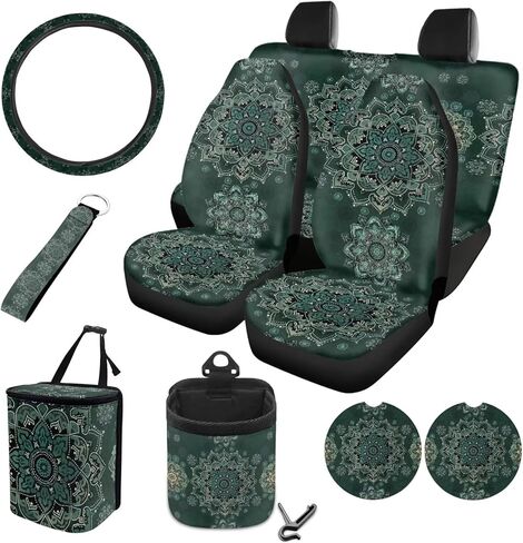 Aztec Tribal Car Seat Covers Full Set with Steering Wheel Cover for Women Universal Car Air Vent Storage Box Garbage Bag Cup Cushions Key Chain for SUV Van Sedan in Saudi Arabia