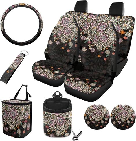 أغطية مقاعد السيارة القبلية من أزتيك مجموعة كاملة مع غطاء عجلة القيادة للنساء صندوق تخزين فتحة تهوية السيارة العالمية وحقيبة القمامة ووسائد الأكواب وسلسلة مفاتيح لسيارات الدفع الرباعي فان سيدان in Kuwait