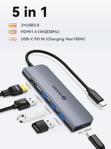 QUUGE Docking Station Dual Monitor 2 HDMI, 7 in 1 USB C Hub with Dual HDMI 4K, PD Charging, 5Gbps USB 3.0, 3 USB2.0, USB C Docking Station for MacBook Pro/Dell XPS/HP/Lenovo/Surface/Yoga etc in Kuwait