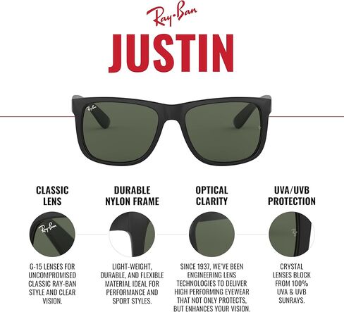 Ray Ban RB4165 Justin Rectangular Sunglasses, Rubber Black/Gradient Grey, 55 mm in Kuwait