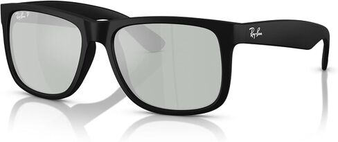 Ray Ban RB4165 Justin Rectangular Sunglasses, Rubber Black/Gradient Grey, 55 mm in Kuwait