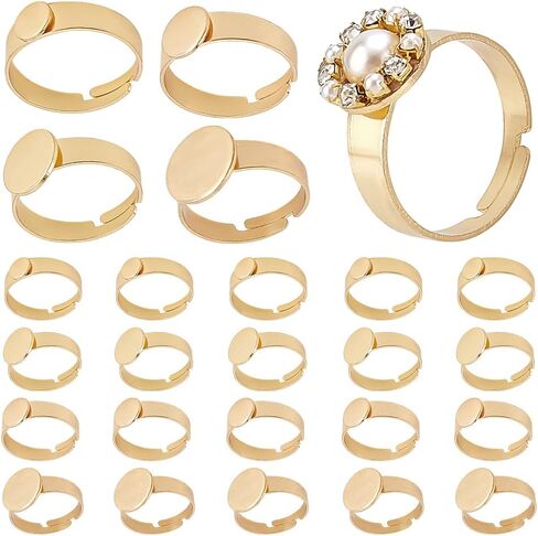 PH PandaHall 18K Gold Plated Blank Rings 24pcs 4 Sizes Adjustable Ring Blanks 304 Stainless Steel Flat Round Ring Bases Trays for Ring Jewelry Making DIY Crafts, 6/8/10/12mm in Saudi Arabia