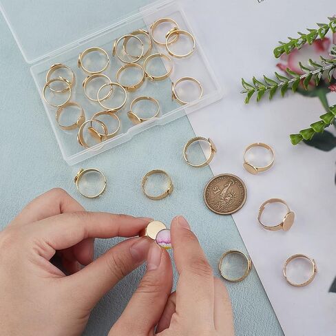 PH PandaHall 18K Gold Plated Blank Rings 24pcs 4 Sizes Adjustable Ring Blanks 304 Stainless Steel Flat Round Ring Bases Trays for Ring Jewelry Making DIY Crafts, 6/8/10/12mm in Saudi Arabia