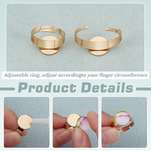 PH PandaHall 18K Gold Plated Blank Rings 24pcs 4 Sizes Adjustable Ring Blanks 304 Stainless Steel Flat Round Ring Bases Trays for Ring Jewelry Making DIY Crafts, 6/8/10/12mm in Saudi Arabia