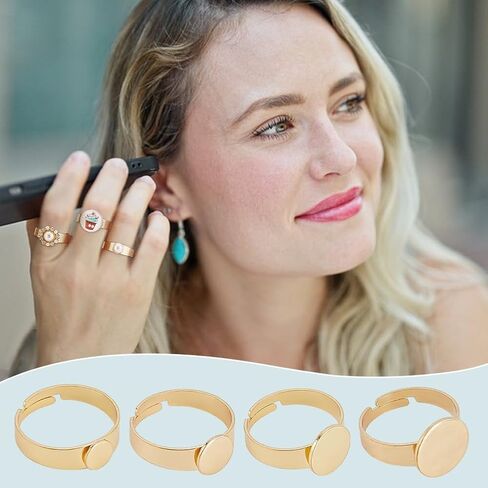PH PandaHall 18K Gold Plated Blank Rings 24pcs 4 Sizes Adjustable Ring Blanks 304 Stainless Steel Flat Round Ring Bases Trays for Ring Jewelry Making DIY Crafts, 6/8/10/12mm in Saudi Arabia