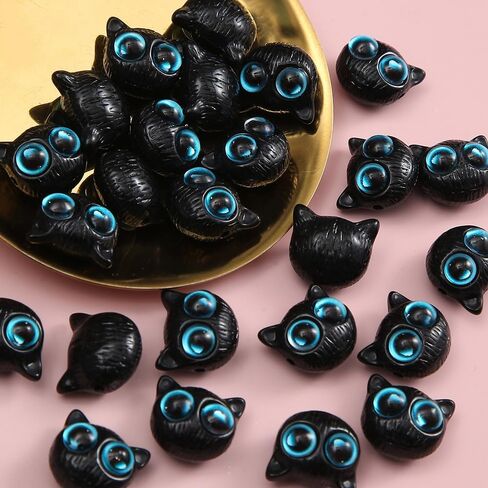 5Pcs Cartoon Big Eyed Cat Bead Resin 3D Cat Head Loose Spacer Bead DIY Handmade Bracelet Necklace Jewelry Gift Accessory (Blue Eye) in Saudi Arabia