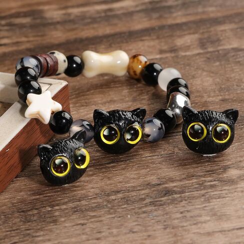 5Pcs Cartoon Big Eyed Cat Bead Resin 3D Cat Head Loose Spacer Bead DIY Handmade Bracelet Necklace Jewelry Gift Accessory (Blue Eye) in Saudi Arabia