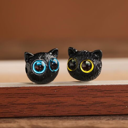 5Pcs Cartoon Big Eyed Cat Bead Resin 3D Cat Head Loose Spacer Bead DIY Handmade Bracelet Necklace Jewelry Gift Accessory (Blue Eye) in Saudi Arabia