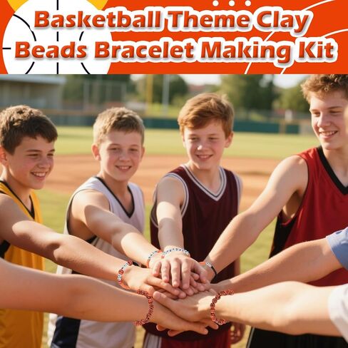 4200 Pcs Basketball Clay Beads Bracelet Making Kit, 12 Strands Black/White/Orange Clay Beads 100 Letter Number Bead 120 Basketball Acrylic with Gold Spacers, Friendship Bracelet Kit for Sport Parties in Saudi Arabia