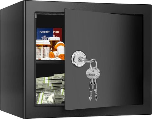 Safe Box with Key Lock, Steel Security Lock Box, 0.23 Cubic Feet Small Safes for Home College Dorm and Personal Use, 9.06" W x 6.69" D x 6.69" H, Small Safety Box for Money Jewelry in Saudi Arabia