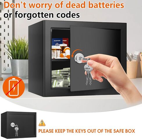 Safe Box with Key Lock, Steel Security Lock Box, 0.23 Cubic Feet Small Safes for Home College Dorm and Personal Use, 9.06" W x 6.69" D x 6.69" H, Small Safety Box for Money Jewelry in Saudi Arabia
