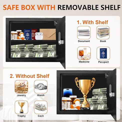 Safe Box with Key Lock, Steel Security Lock Box, 0.23 Cubic Feet Small Safes for Home College Dorm and Personal Use, 9.06" W x 6.69" D x 6.69" H, Small Safety Box for Money Jewelry in Saudi Arabia