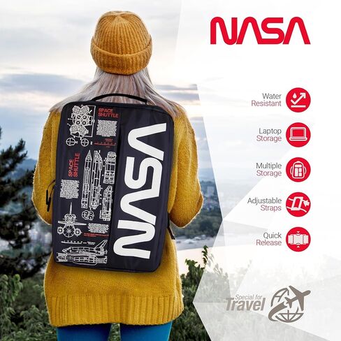 حقيبة ظهر للكمبيوتر المحمول NASA للنساء والرجال من CJ TECH - حقيبة كمبيوتر محمول مقاس 15 بوصة مع منفذ USB وتصميم أنيق - حقيبة ظهر للسفر مقاومة للماء مع أشرطة قابلة للتعديل (أسود) in Saudi Arabia