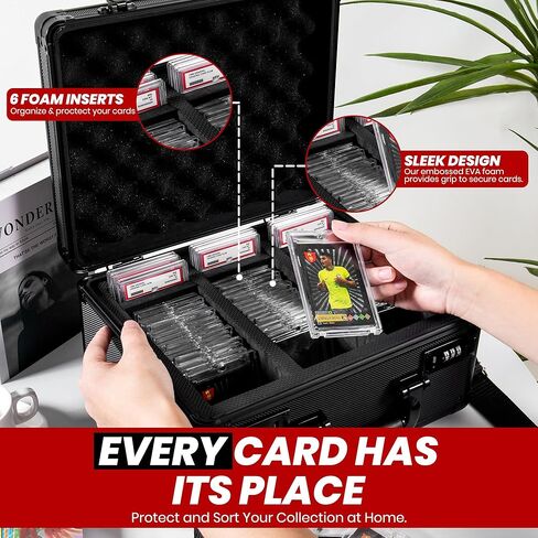 Graded Card Case Storage Box – Fits PSA BGS SGC Slabs – 6 Foam Dividers, Shoulder Strap, Odor-Free Design – Sports Trading Card Holder for Baseball, Football, Basketball – Durable & Dust-Resistant in Saudi Arabia