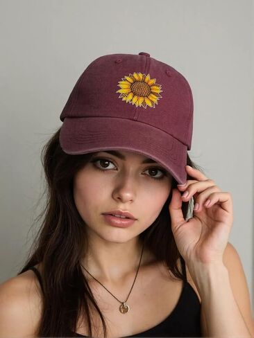 قبعات البيسبول Jumsky Sunflower للنساء قبعة سائق الشاحنة القطنية المغسولة باللون الأسود in Kuwait