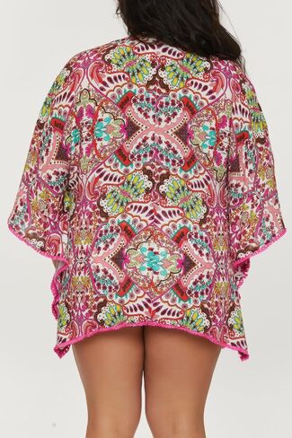 Trina Turk Women's Standard Pirouette Open Front Tunic, Floral Print, Casual, Beach Cover Ups, Multicolor in Saudi Arabia