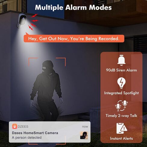 Dzees 2K Security Cameras Wireless Outdoor, Battery Powered AI Motion Detection Spotlight Siren Alarm WiFi Surveillance Indoor Home Camera, Color Night Vision, 2 Way Audio, Local/Cloud IP66, 4 Pack in Kuwait