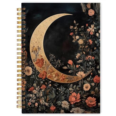 WARDOS Dark Cottagecore Crescent Moon Floral Notebook Journal 5.5x8.3, Mystical Celestial Gothic Botanical Notebooks for Note Taking, Whimsigoth Witchy Flower Spiral Journal in Saudi Arabia