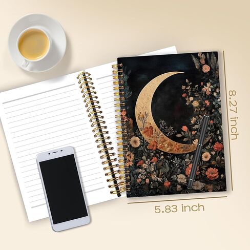 WARDOS Dark Cottagecore Crescent Moon Floral Notebook Journal 5.5x8.3, Mystical Celestial Gothic Botanical Notebooks for Note Taking, Whimsigoth Witchy Flower Spiral Journal in Saudi Arabia
