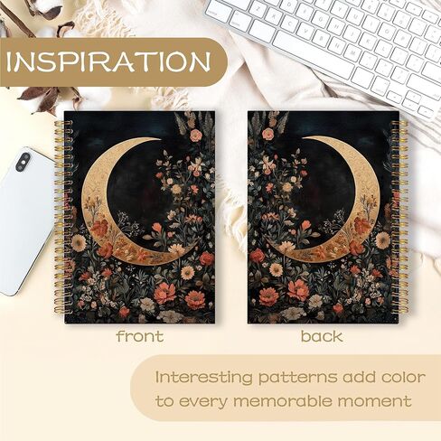 WARDOS Dark Cottagecore Crescent Moon Floral Notebook Journal 5.5x8.3, Mystical Celestial Gothic Botanical Notebooks for Note Taking, Whimsigoth Witchy Flower Spiral Journal in Saudi Arabia