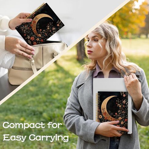 WARDOS Dark Cottagecore Crescent Moon Floral Notebook Journal 5.5x8.3, Mystical Celestial Gothic Botanical Notebooks for Note Taking, Whimsigoth Witchy Flower Spiral Journal in Saudi Arabia