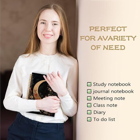 WARDOS Dark Cottagecore Crescent Moon Floral Notebook Journal 5.5x8.3, Mystical Celestial Gothic Botanical Notebooks for Note Taking, Whimsigoth Witchy Flower Spiral Journal in Saudi Arabia