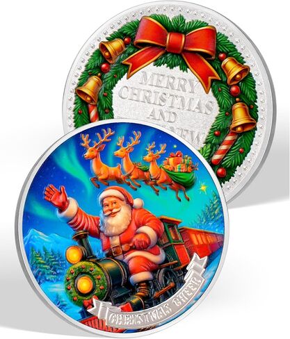 Christmas Express Christmas Coin | Santa Claus Coins Featuring Reindeer Rudolph and Wreath Designs, Perfect Christmas Decoration, New Year Holiday Gift for Family and Friends in Saudi Arabia