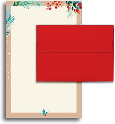Watercolor Christmas Border Holiday Memo Paper and Envelopes - 40 Sheets / 40 Envelopes - Half Sized (5 1/2" x 8 1/2") Christmas Letterhead for Winter & Holiday Events in Saudi Arabia
