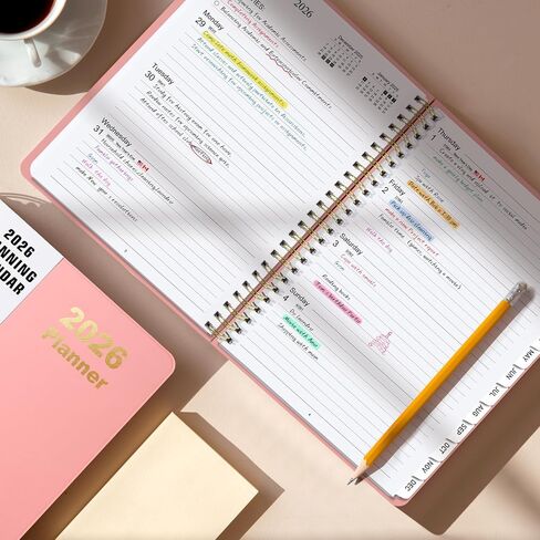 مخطط Timart 2026، مخطط أسبوعي وشهري، يناير 2026 - ديسمبر 2026 كتاب جدول الأعمال، غلاف فني 2026 كتاب مخطط التقويم مع علامات التبويب، جيب داخلي للنساء، مثالي للوازم المنزلية المدرسية المكتبية، A5 (6.3 بوصة × 8.5 بوصة)-وردي in Kuwait