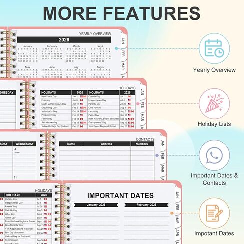 مخطط Timart 2026، مخطط أسبوعي وشهري، يناير 2026 - ديسمبر 2026 كتاب جدول الأعمال، غلاف فني 2026 كتاب مخطط التقويم مع علامات التبويب، جيب داخلي للنساء، مثالي للوازم المنزلية المدرسية المكتبية، A5 (6.3 بوصة × 8.5 بوصة)-وردي in Kuwait