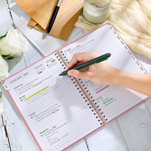 مخطط Timart 2026، مخطط أسبوعي وشهري، يناير 2026 - ديسمبر 2026 كتاب جدول الأعمال، غلاف فني 2026 كتاب مخطط التقويم مع علامات التبويب، جيب داخلي للنساء، مثالي للوازم المنزلية المدرسية المكتبية، A5 (6.3 بوصة × 8.5 بوصة)-وردي in Kuwait