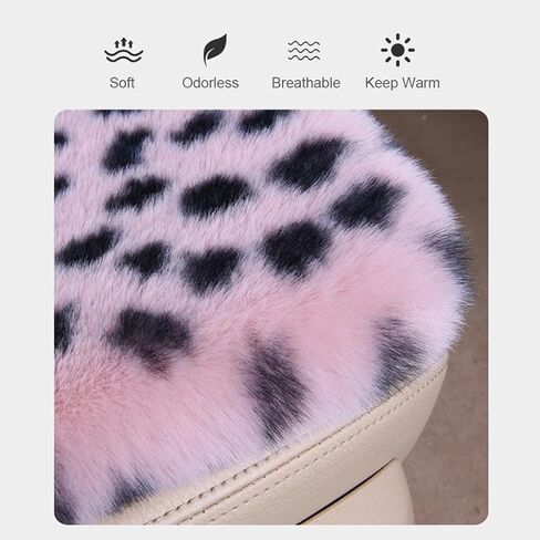 6PC Plush Leopard Car Front Seat Cover for Women, Non-Slip Automotive Seat Covers with 2 Neck Pillows, Universal Fit for Car Truck SUV Interior Cover, Fluffy Car Seat Cushion, Beige in Saudi Arabia