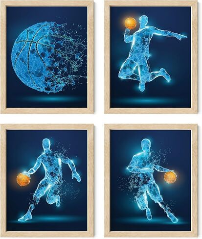 ديكور فني جداري لكرة السلة بألوان قوس قزح من Summit Designs - مجموعة من 4 مطبوعات ملصقات غير مؤطرة (8 × 10). in Kuwait