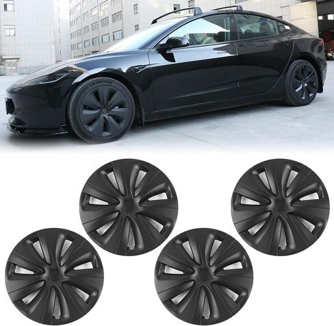 FREEMOTOR802 Compatible with 2024-2025 Tesla Model 3 18" Wheel Cover Hubcaps Rim, Matte Black S Style ABS Whirlwind Shaped Hub Cap Full Rim Replacement 4 Pieces in Saudi Arabia