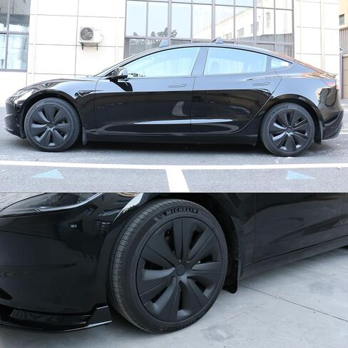FREEMOTOR802 Compatible with 2024-2025 Tesla Model 3 18" Wheel Cover Hubcaps Rim, Matte Black S Style ABS Whirlwind Shaped Hub Cap Full Rim Replacement 4 Pieces in Saudi Arabia