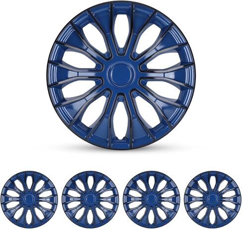 WOLFSTORM 4-حزمة 15 بوصة غطاء حافة العجلة Hubcaps، تصميم خاص شكل الموضة استبدال Hubcaps، سيارة شاحنة SUV محور العجلة الملحقات-الأزرق والأسود in Kuwait