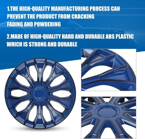 WOLFSTORM 4-حزمة 15 بوصة غطاء حافة العجلة Hubcaps، تصميم خاص شكل الموضة استبدال Hubcaps، سيارة شاحنة SUV محور العجلة الملحقات-الأزرق والأسود in Kuwait