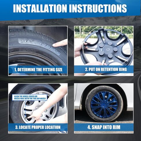 WOLFSTORM 4-حزمة 15 بوصة غطاء حافة العجلة Hubcaps، تصميم خاص شكل الموضة استبدال Hubcaps، سيارة شاحنة SUV محور العجلة الملحقات-الأزرق والأسود in Kuwait