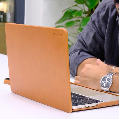 حافظة بلاك بروك الفاخرة المصنوعة من الجلد المحبب بالكامل لجهاز ابل ماك بوك برو 16 بوصة، أغطية جلدية علوية وسفلية للحماية (أسمر، ماك بوك برو 16 بوصة) in Kuwait