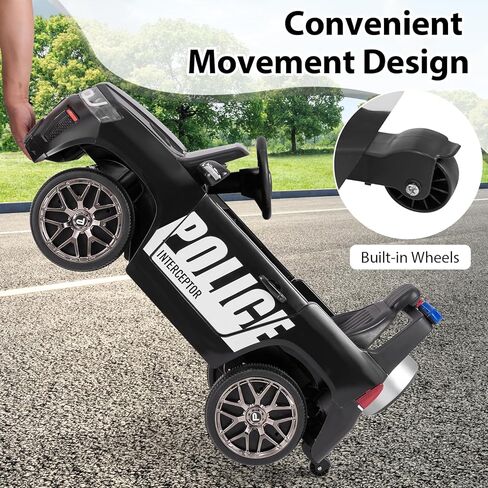 OLAKIDS Ride on Police Car, 12V Kids Battery Powered Electric Vehicle with Siren, Flashing Lights, Bluetooth, Music, MP3, USB, Power Display, Spring Suspension, Aged 3-8 Years (Black) in Saudi Arabia