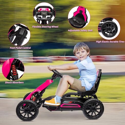 12V Electric Drift Kart for Kids, 7Ah Battery Powered, 35W Motor with Adjustable Speed, Safety Belt, and Shock Absorber; Maximum Load of 66 Lbs Electric Car Toy(Pink in Saudi Arabia