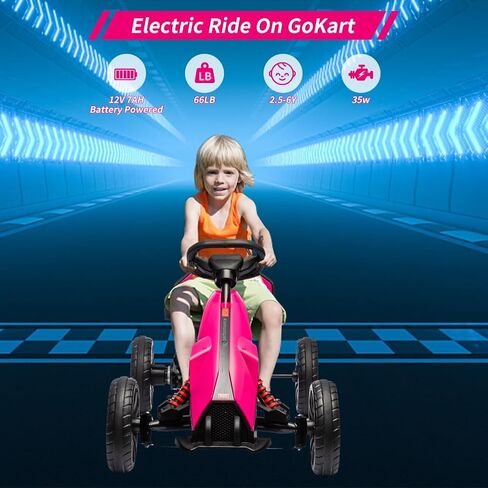 12V Electric Drift Kart for Kids, 7Ah Battery Powered, 35W Motor with Adjustable Speed, Safety Belt, and Shock Absorber; Maximum Load of 66 Lbs Electric Car Toy(Pink in Saudi Arabia